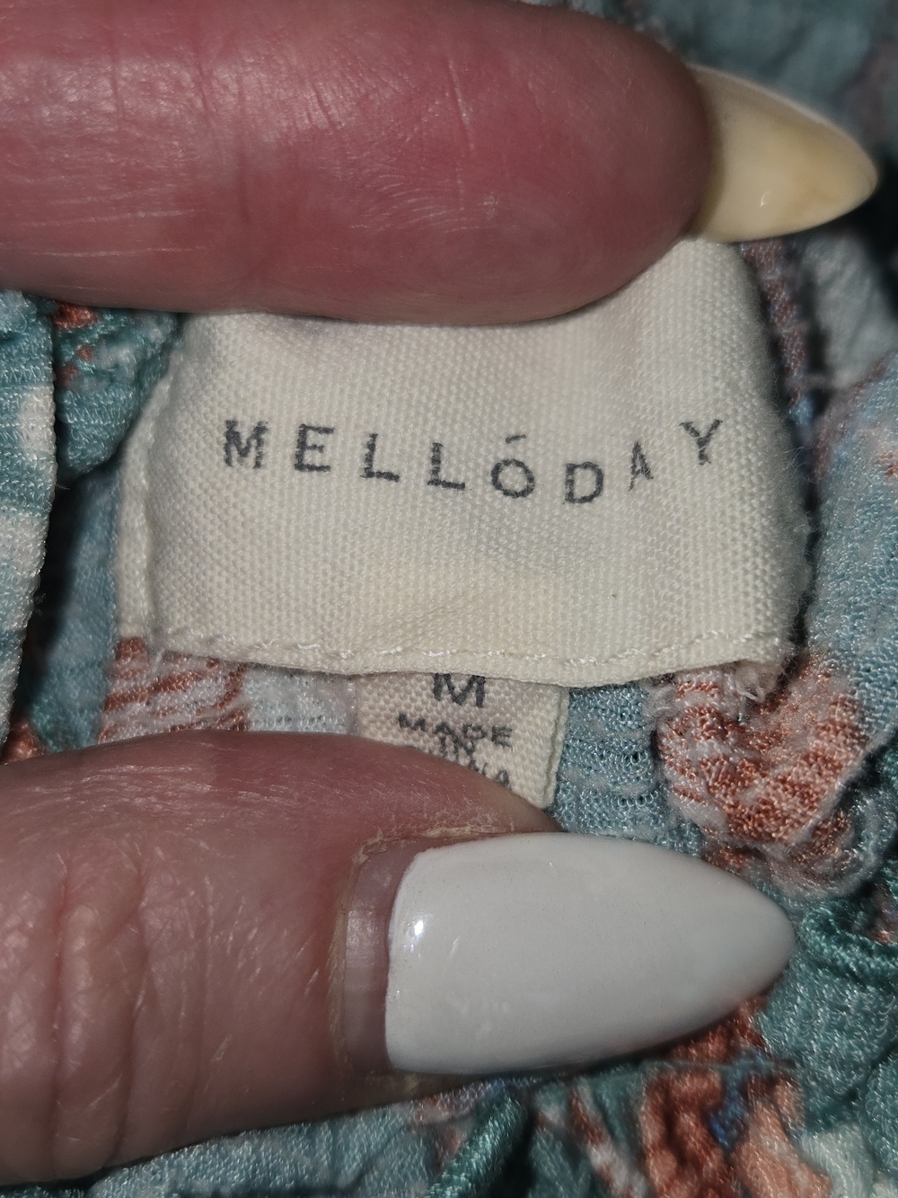 MELLODAY Teal Floral Smocked Ruffle Neck Flutter Sleeve Camisole - M - Picture 8 of 13